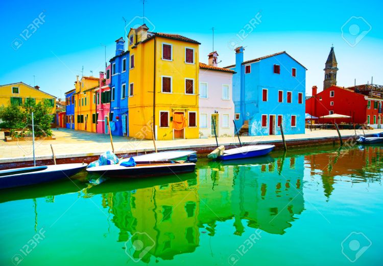 32465026-Venice-landmark-Burano-island-canal-colorful-houses-church-and-boats-Italy-Long-exposure-photography-Stock-Photo